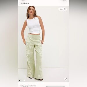 We The Free Breezy Denim Print Light Green Floral Wide-Leg Pants